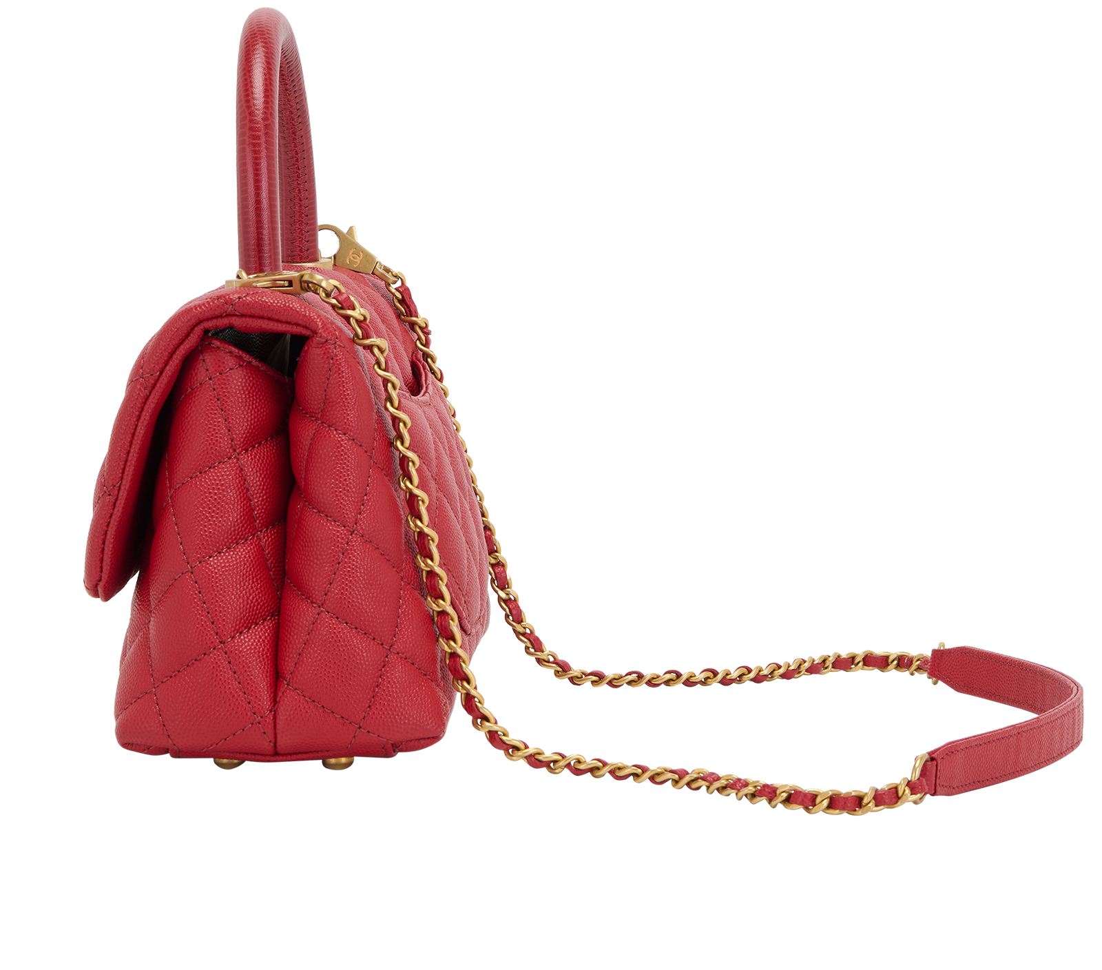 Mini Coco Top Handle, &pound;3,000, Handbags, Red, Caviar Leather/Lizard, Bottom view